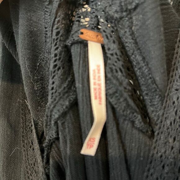 Free People Black Button Down Ruffled Eyelet Lace Maxi Dress Women's Size XS - Picture 5 of 5